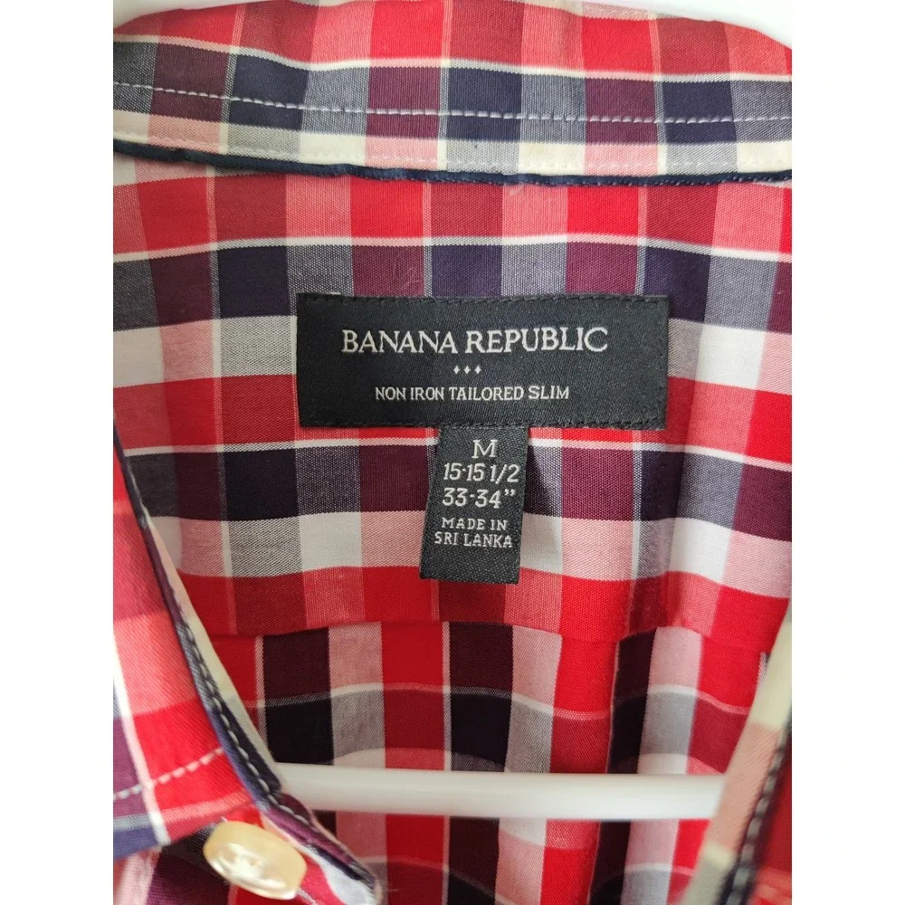 J Crew Mens Non‎ Iron Tailored Slim Button Up Red/Blue/White Check Long Sleeve M